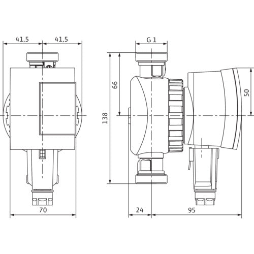 Wilo Nassläufer-Hocheffizienzpumpe Star-Z NOVA A,Rp1/2,1x230V,4.5W – Strichzeichnung vermaßt