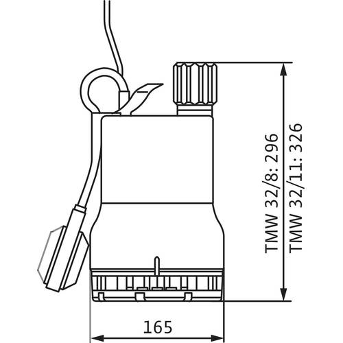 Wilo Schmutzwasser-Tauchmotorpumpe Drain TMW 32/8-10M,G 11/4,1x230V,0.37kW – Strichzeichnung vermaßt