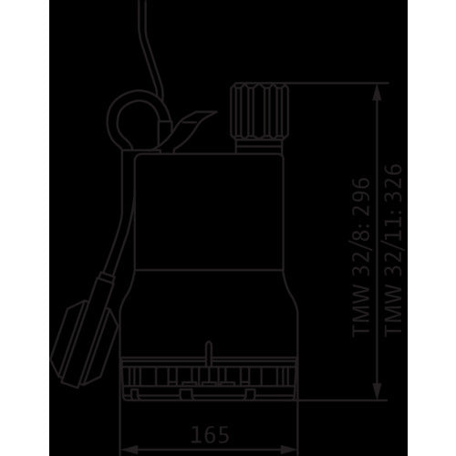 Wilo Schmutzwasser-Tauchmotorpumpe Drain TMW 32/8-10M,G 11/4,1x230V,0.37kW – Strichzeichnung vermaßt