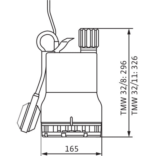 Wilo Schmutzwasser-Tauchmotorpumpe Drain TMW 32/8-10M,G 11/4,1x230V,0.37kW – Strichzeichnung vermaßt