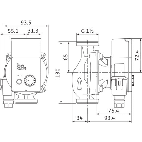 Wilo Nassläufer-Hocheffizienzpumpe Yonos PICO plus 25/1-6-130,G11/2,1x230V – Strichzeichnung vermaßt