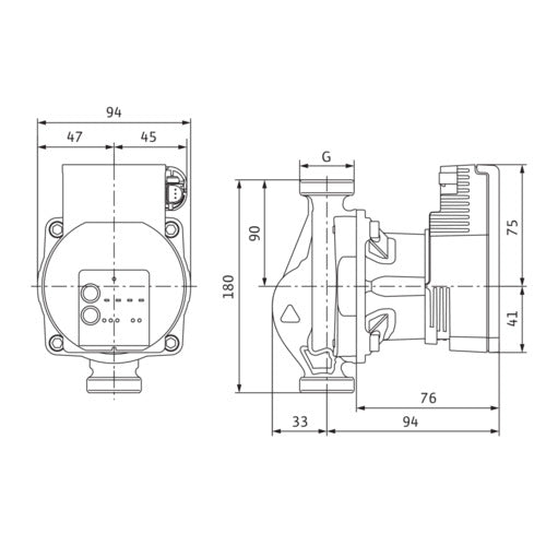 Wilo Nassläufer-Hocheffizienzpumpe Varios PICO-STG 25/1-7, G 11/2, 1x230V – Strichzeichnung vermaßt