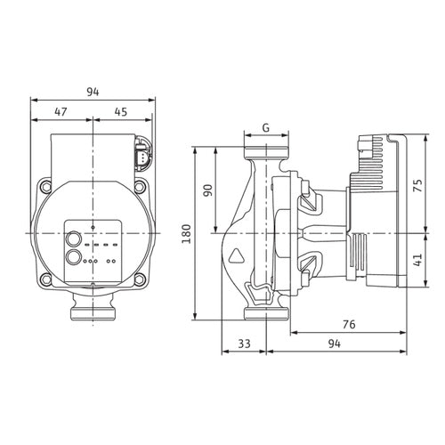 Wilo Nassläufer-Hocheffizienzpumpe Varios PICO-STG 25/1-7, G 11/2, 1x230V – Strichzeichnung vermaßt