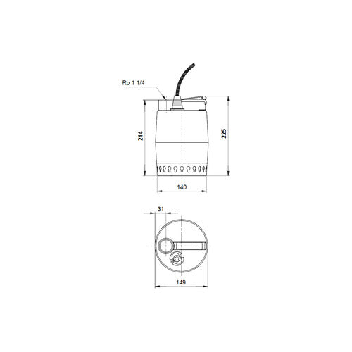 Grundfos Kellerentwässerungsp. Unilift KP250-M1, 1_1/4" 1x230V 0,5kW 10m Kabel Maßzeichnung 012H1300