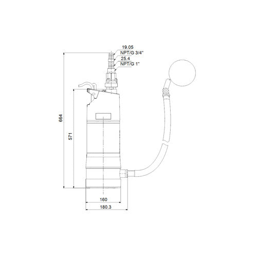 Grundfos Regenwassernutzungsanlage SBA 3-45 AW 230V 50Hz 15m Kabel Schuko Maßzeichnung 92713101