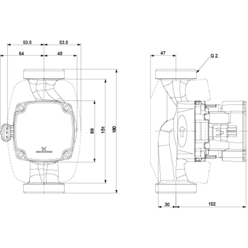 Grundfos Hocheffizienz Umwälzpumpe ALPHA1 GO 32-80 180 220-240V 9H DC0 Maßzeichnung
