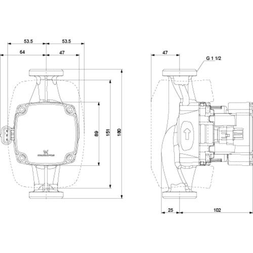 Grundfos Hocheffizienzpumpe ALPHA1 GO 25-80 180, 1 × 230 V Maßzeichnung 93074198