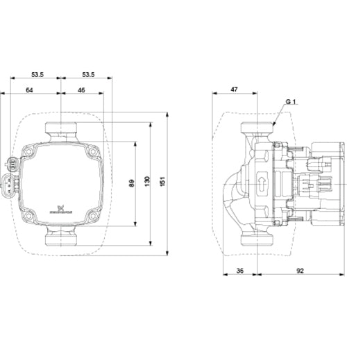Grundfos Hocheffizienz Umwälzpumpe ALPHA2 GO 15-60 130 220-240V 9H DF0 Maßzeichnung