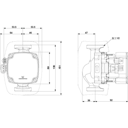 Grundfos Hocheffizienzpumpe ALPHA2 GO 25-40 130, 1 × 230 V Maßzeichnung 93074250