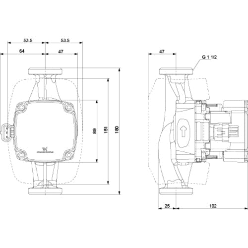 Grundfos ALPHA1 GO 25-60 180 – Maßzeichnung