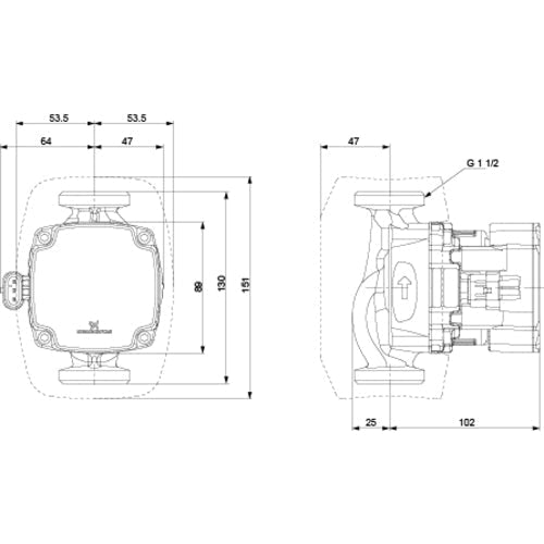 Grundfos ALPHA1 GO 25-60 130 – Maßzeichnung