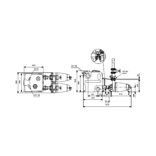 Grundfos Fäkalienhebeanlage Multilift MDV.80.80.60.2.51D/400 3x400V 6kW Maßzeichnung
