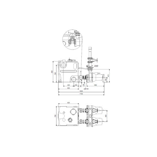 Grundfos Fäkalienhebeanlage Multilift MD1.80.80.15.4.50D/450.SL 3x400V 1,5kW Maßzeichnung