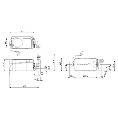 Grundfos Hebeanlage Sololift 2 D-2 280 W, 1 x 230V, L:408 x B:165 x H:217mm Maßzeichnung 97775318
