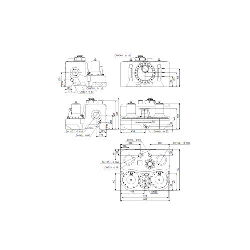 Grundfos Fäkalienhebeanlage Multilift MD.38.3.2 3x400V 3,8kW CEE Maßzeichnung