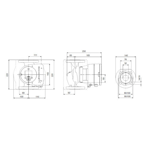 Grundfos Elektr. geregelte Umwälzpumpe MAGNA3_40-40F PN6/10 220mm 1x230V DE Maßzeichnung
