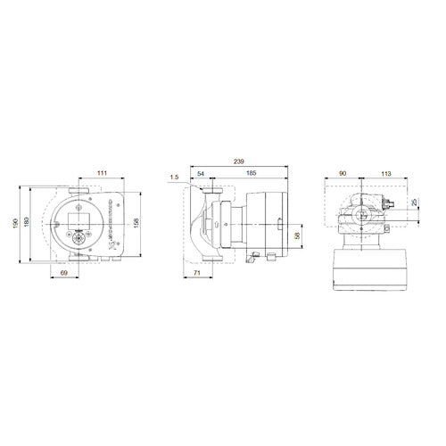 Grundfos Elektr. geregelte Umwälzpumpe MAGNA3 25-60N PN6/10 180mm 1x230V HWM Maßzeichnung
