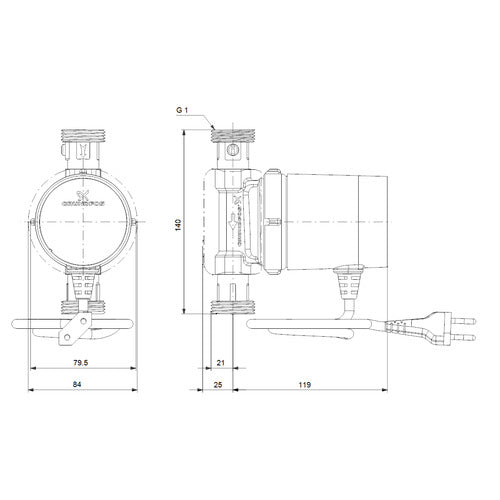 Grundfos Zirkulationspumpe COMFORT 15-14 BX, 1 × 230 V, G 1 Maßzeichnung 97989266