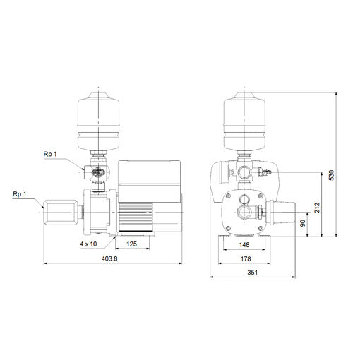 Grundfos Druckerhöhungsanlage Hydro Mono CMBE3-62 IUCCGA 230V Trinkw. Maßzeichnung