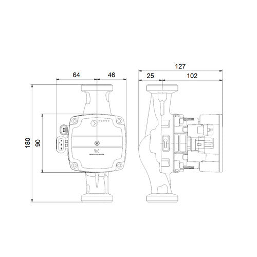 Grundfos Umwälzpumpe ALPHA Solar 25-75 BL:180mm,1x230V 9H, Nr. 98989300 Maßzeichnung