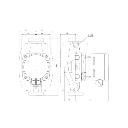 Grundfos Hocheffizienz Umwälzpumpe ALPHA2 25-60 N 180mm 1x230V G1_1/2 DACH Maßzeichnung 99271971