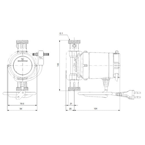 Grundfos COMFORT 15-14 BX TA – Maßzeichnung