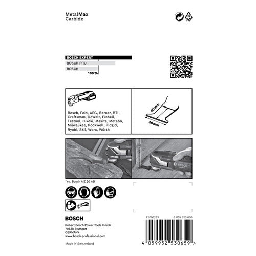 Bosch EXPERT MetalMax AIZ 20 AIT Blatt für Multifunktionswerkz., 40x20mm – 2608900013