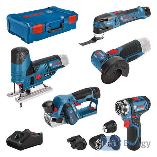 Bosch Combo Kit 5x12V: GSR (FC) + GOP + GHO + GWS + GST + 3xAkku + XL-BOXX – 0615A0017D